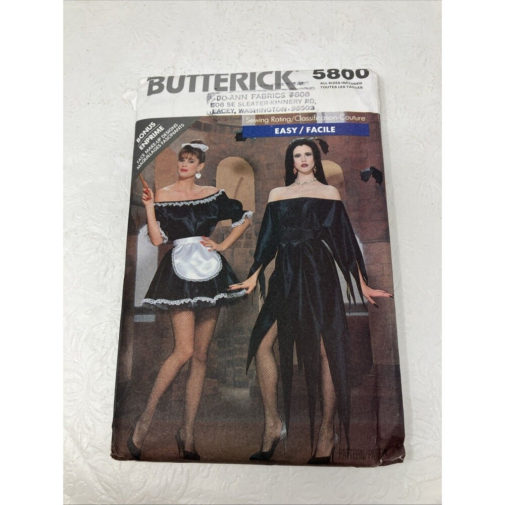 Vintage 80s Pattern Butterick 5800 French Maid Gothic Vampira Witch Uncut 6-24